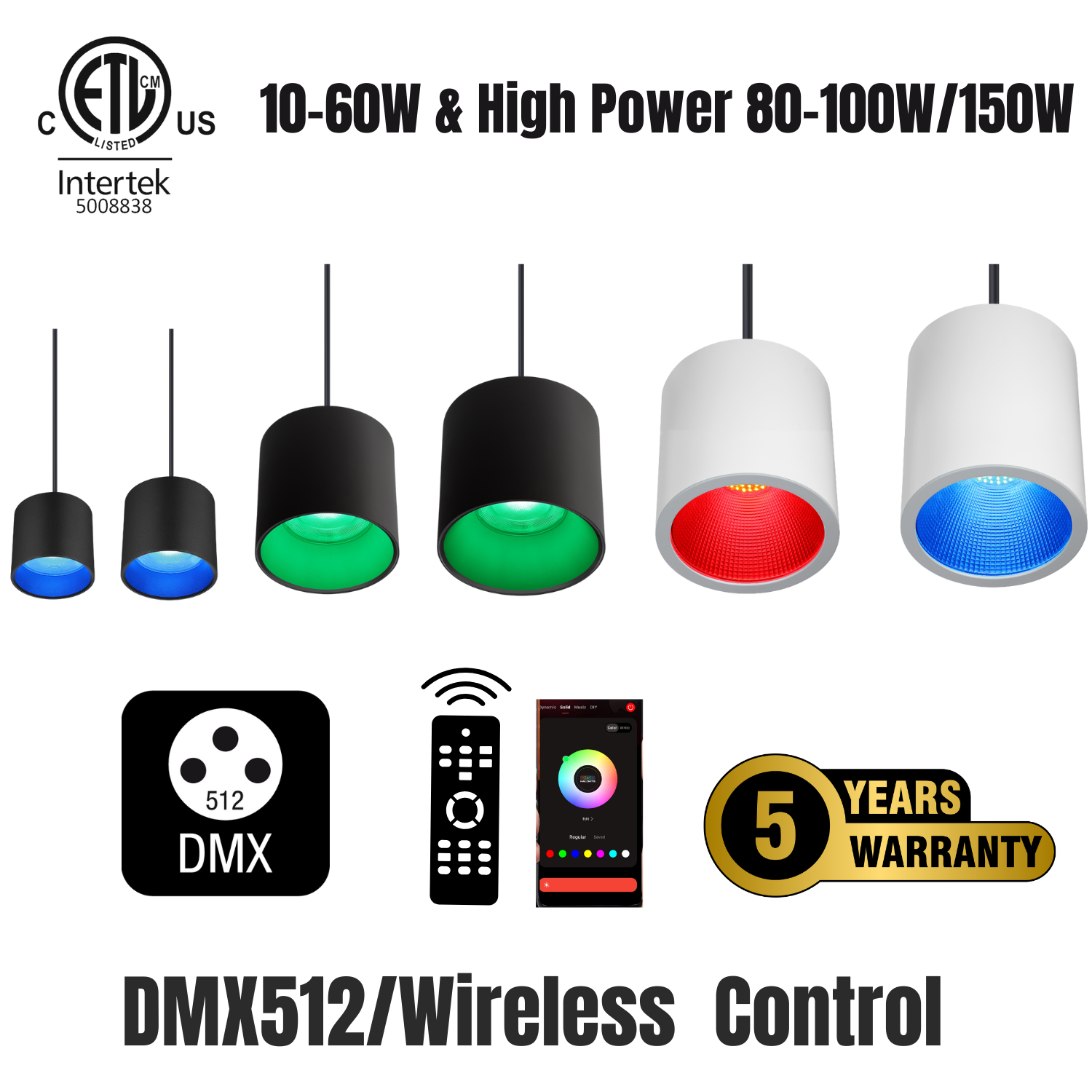 15W ETL Listed Pendant RGBW LED Downlight