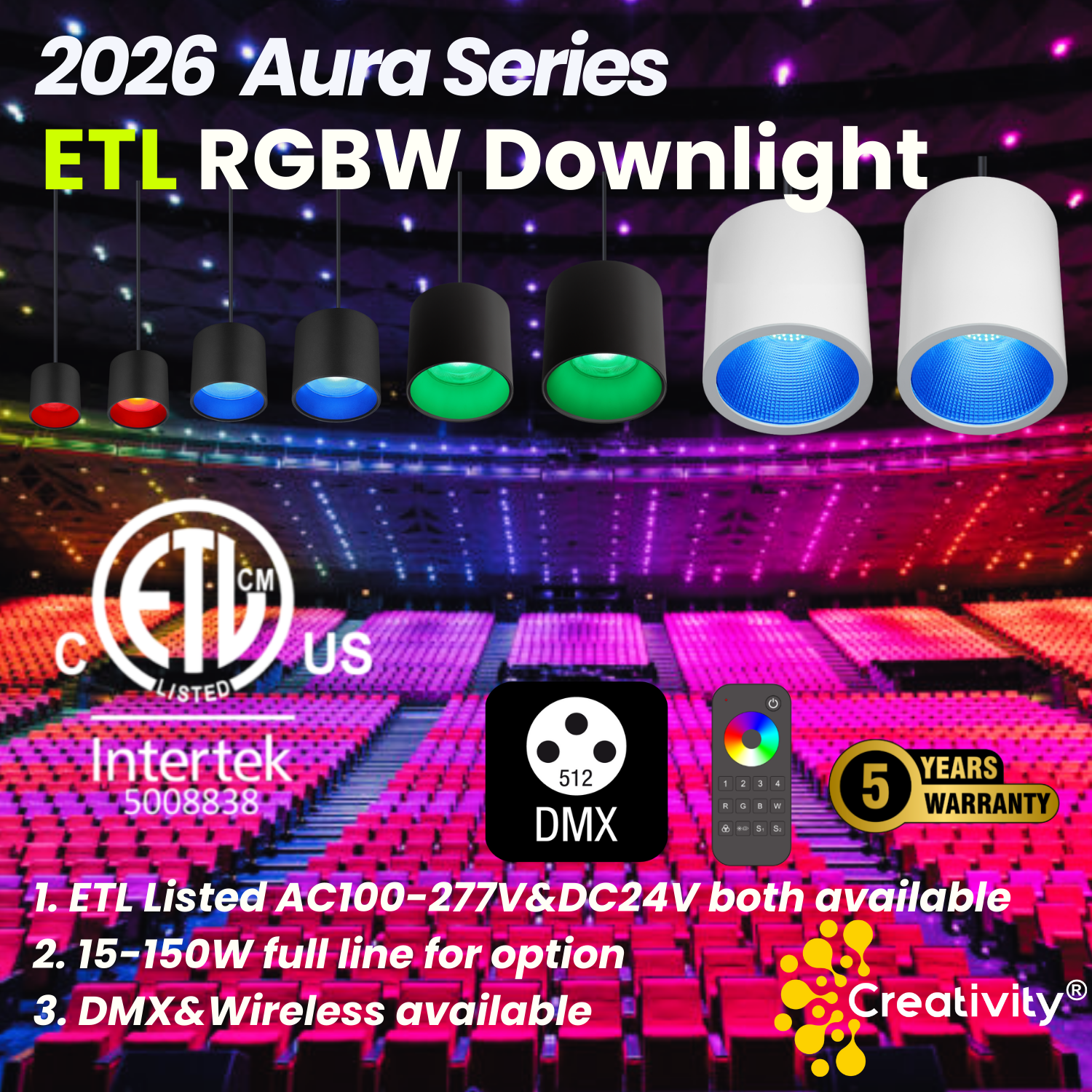 10W ETL Listed Pendant RGBW LED Downlight