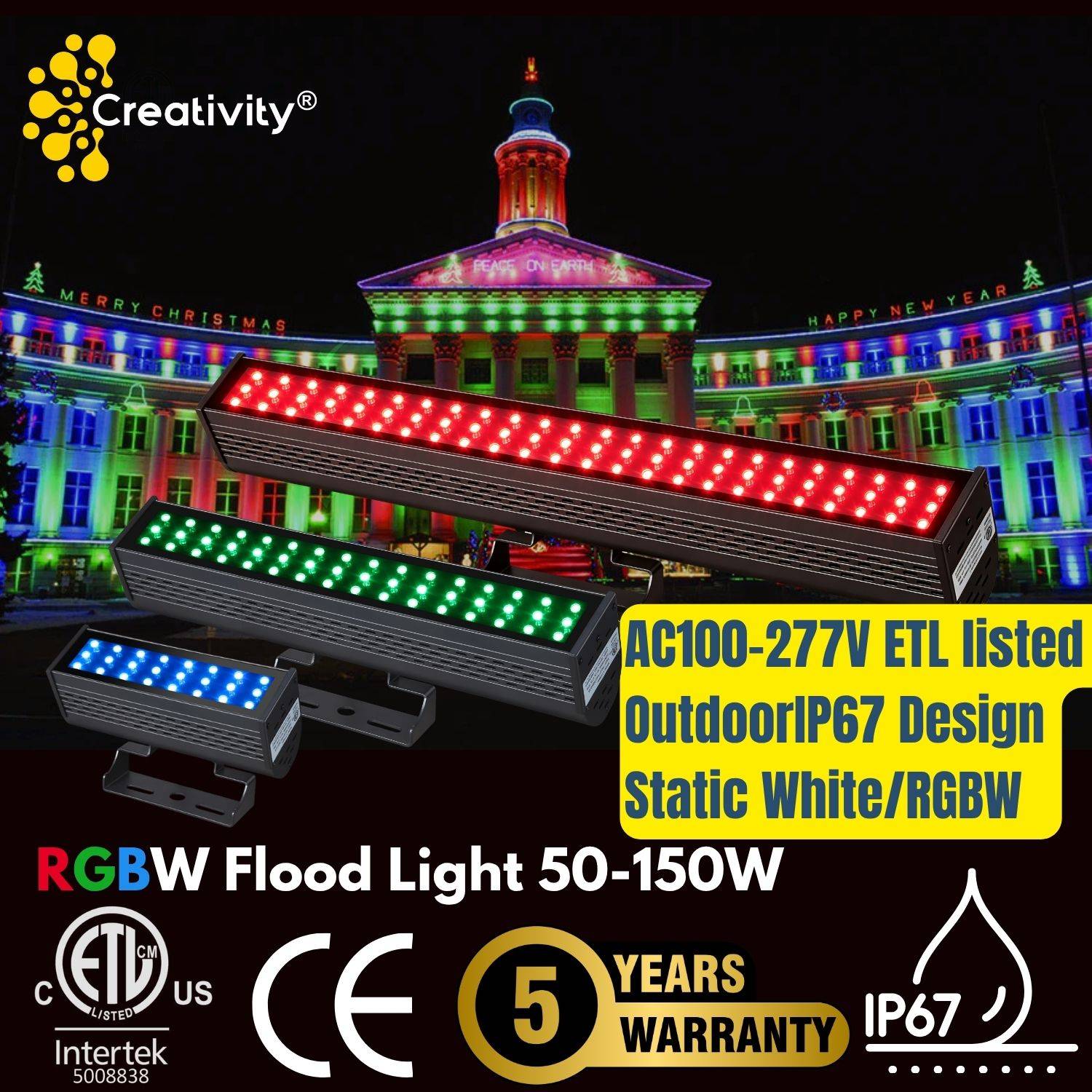 ETL Listed outdoor 50W RGB RGBW LED Flood Light 