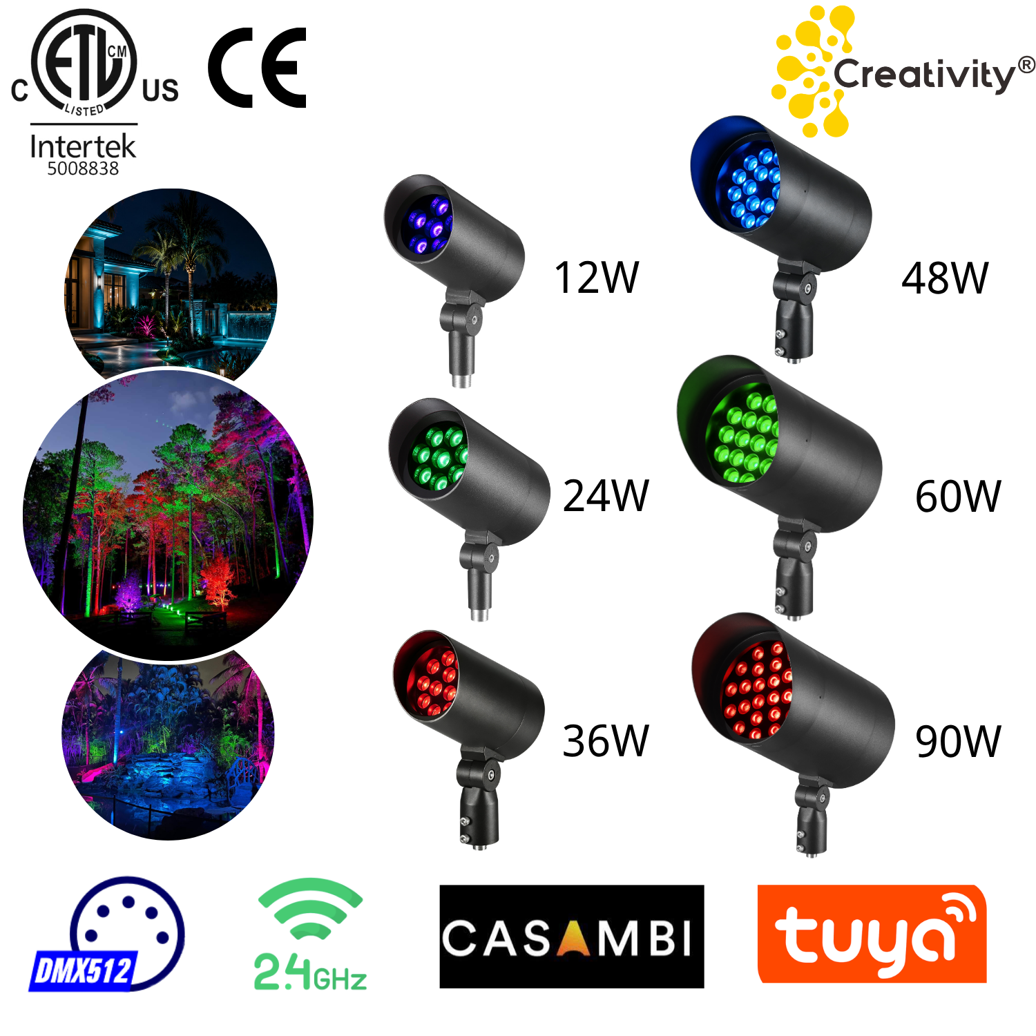 36W ETL Listed IP66 RGBW LED Landscape Flood Light