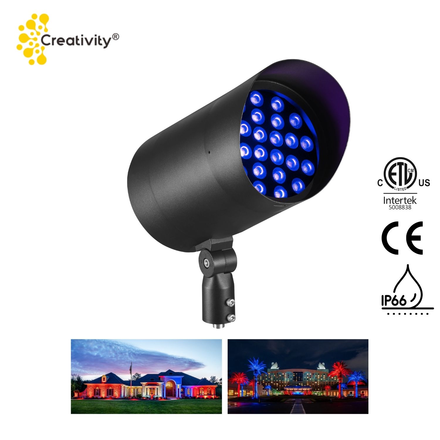 90W ETL Listed IP66 RGBW LED Landscape Flood Light