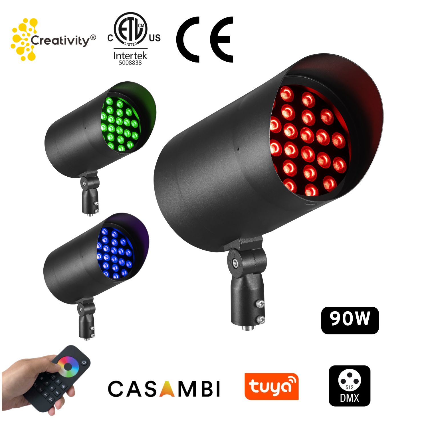 90W ETL Listed IP66 RGBW LED Landscape Flood Light