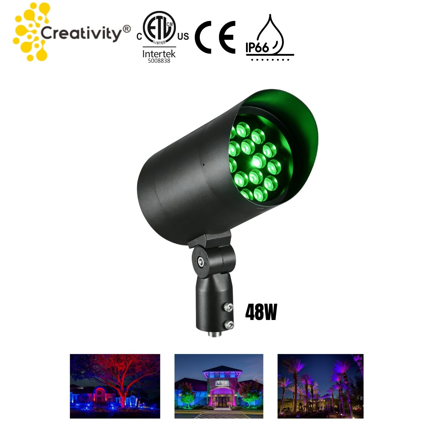 48W ETL Listed IP66 RGBW LED Landscape Flood Light