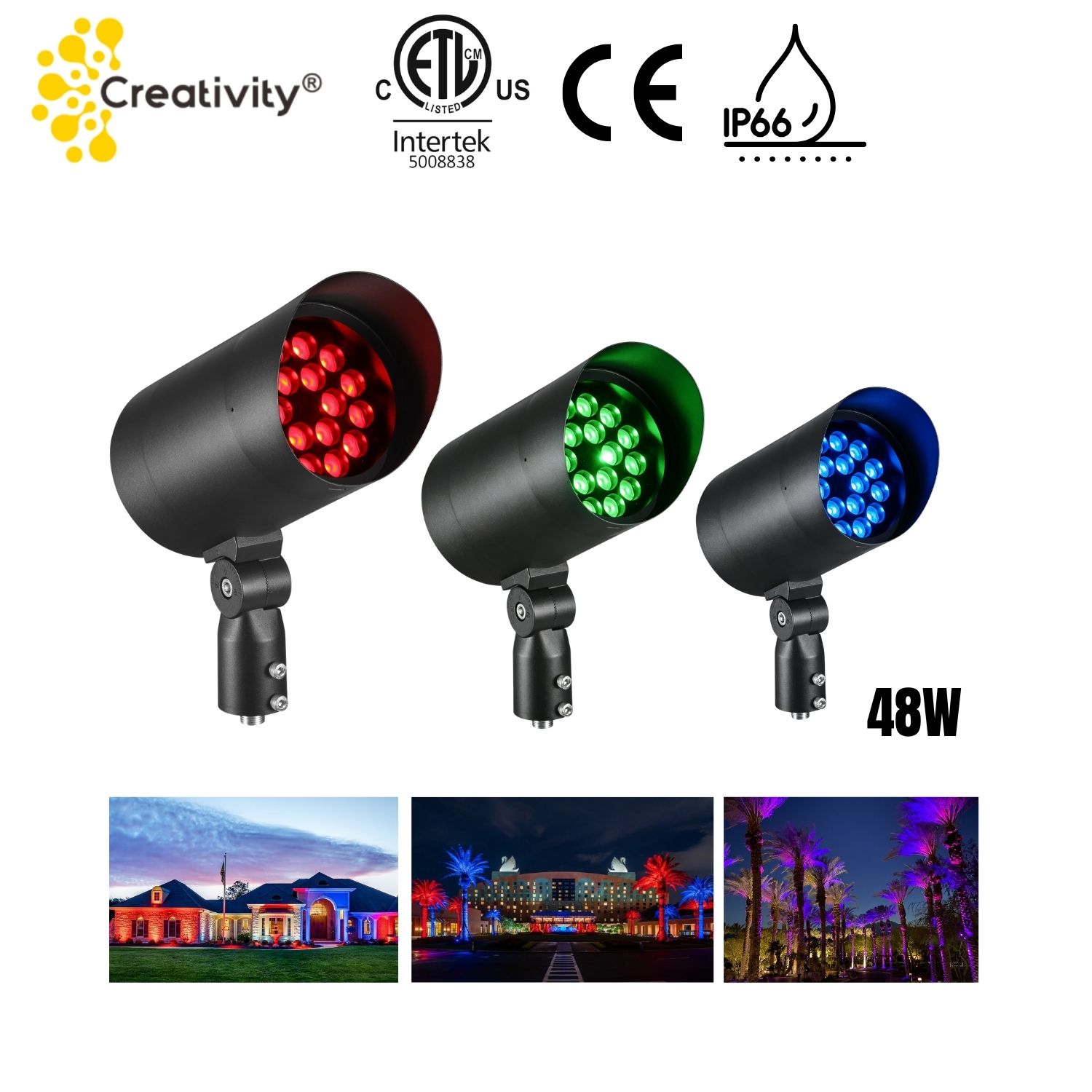 36W ETL Listed IP66 RGBW LED Landscape Flood Light