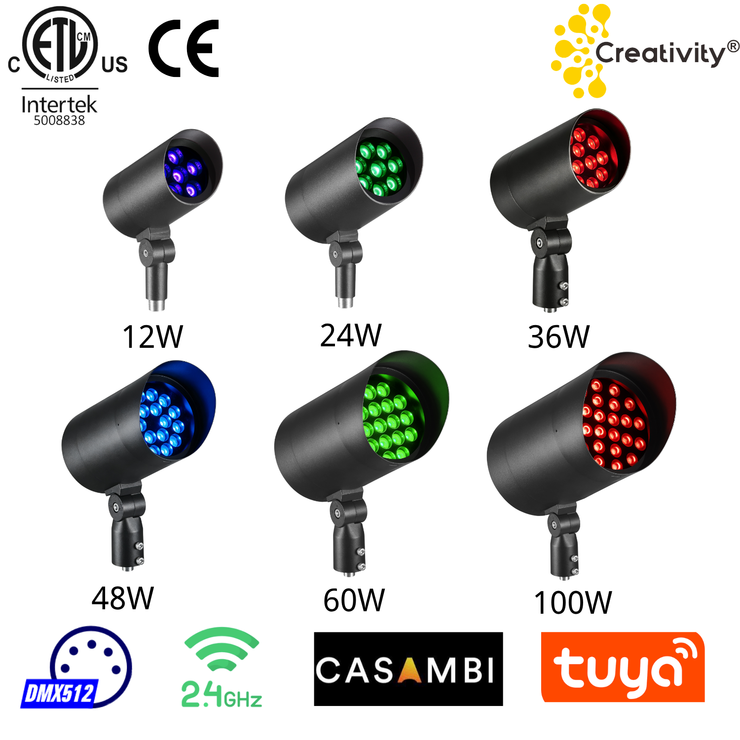 48W ETL Listed IP67 RGBW LED Landscape Flood Light
